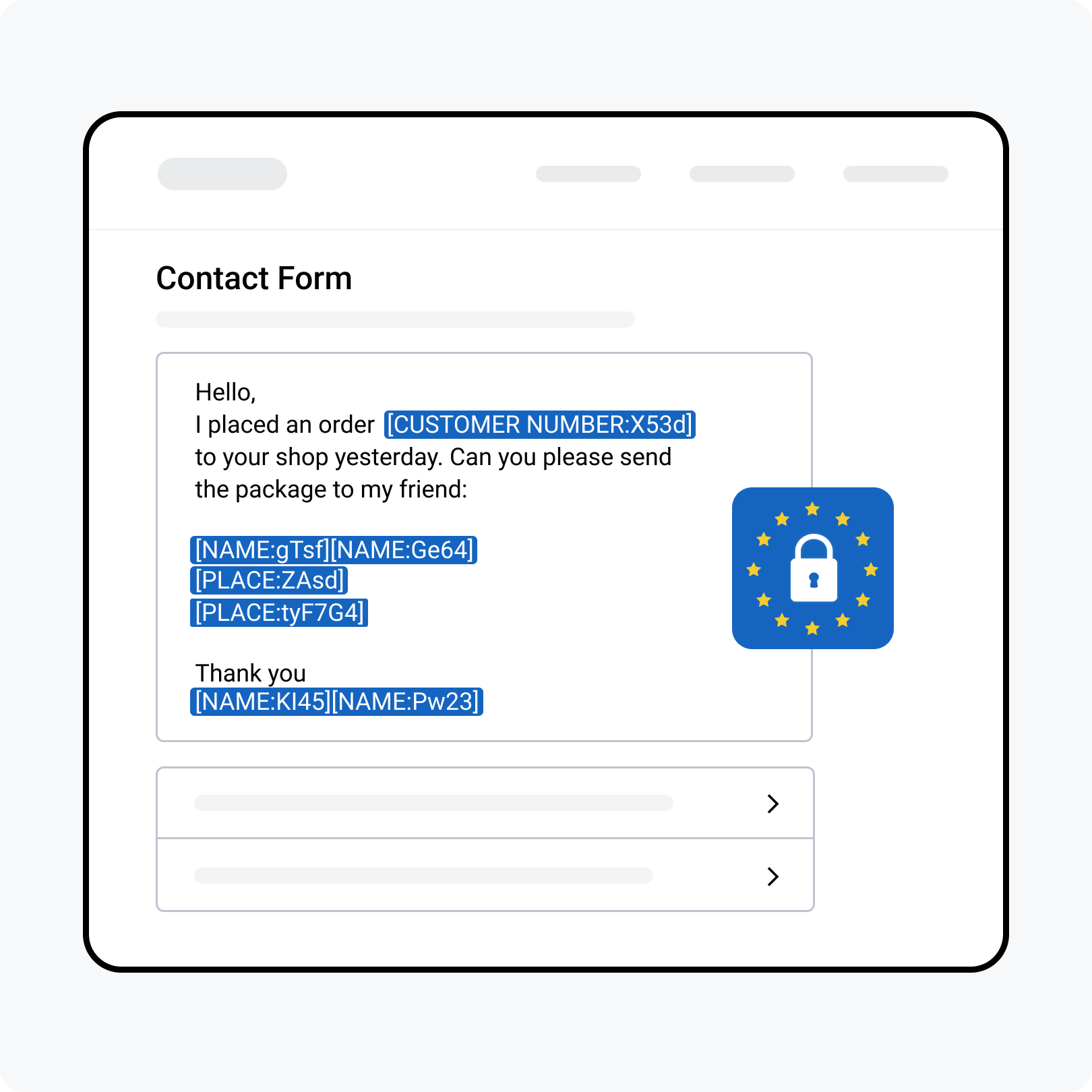 Contact form with data privacy seal