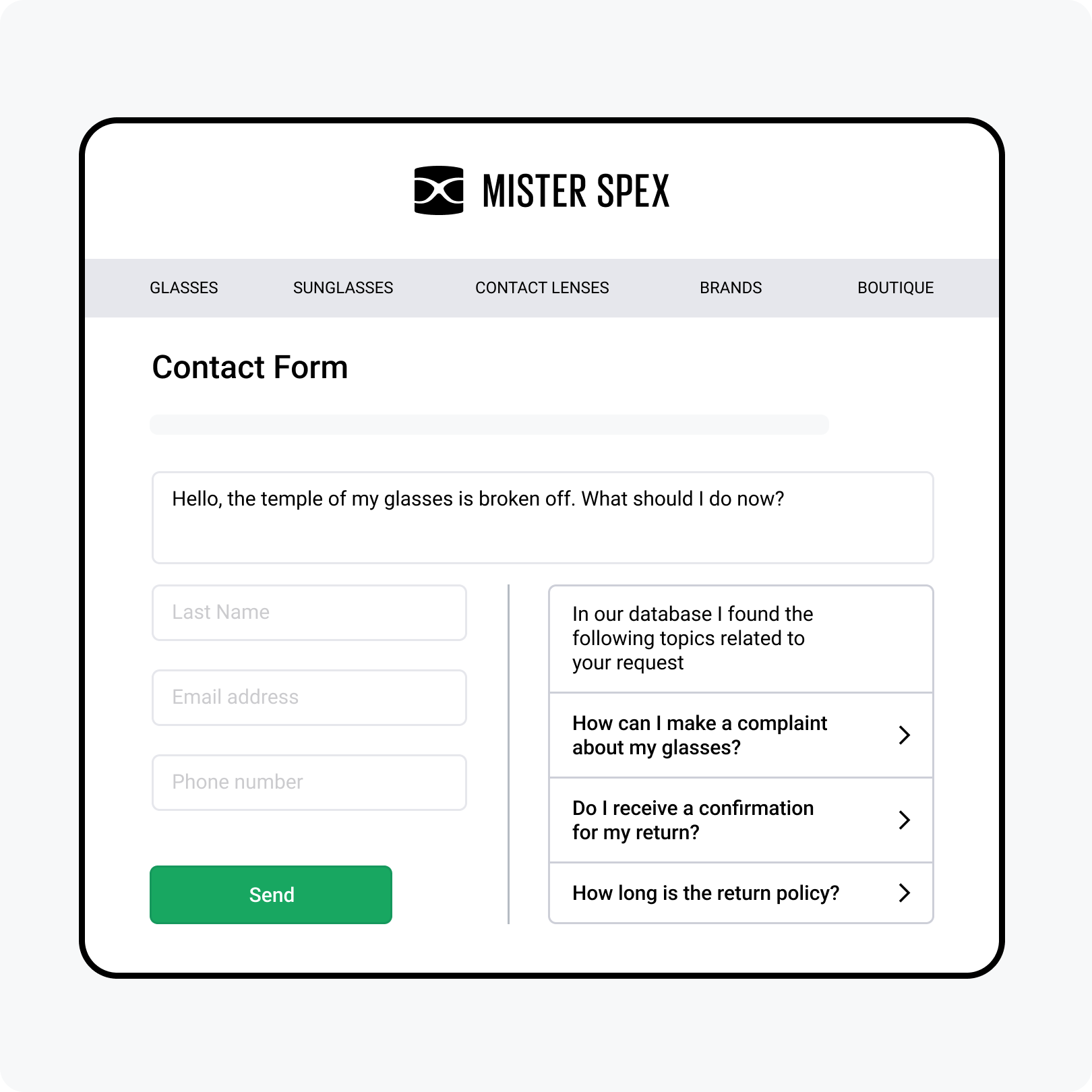 Real-time answers in contact form