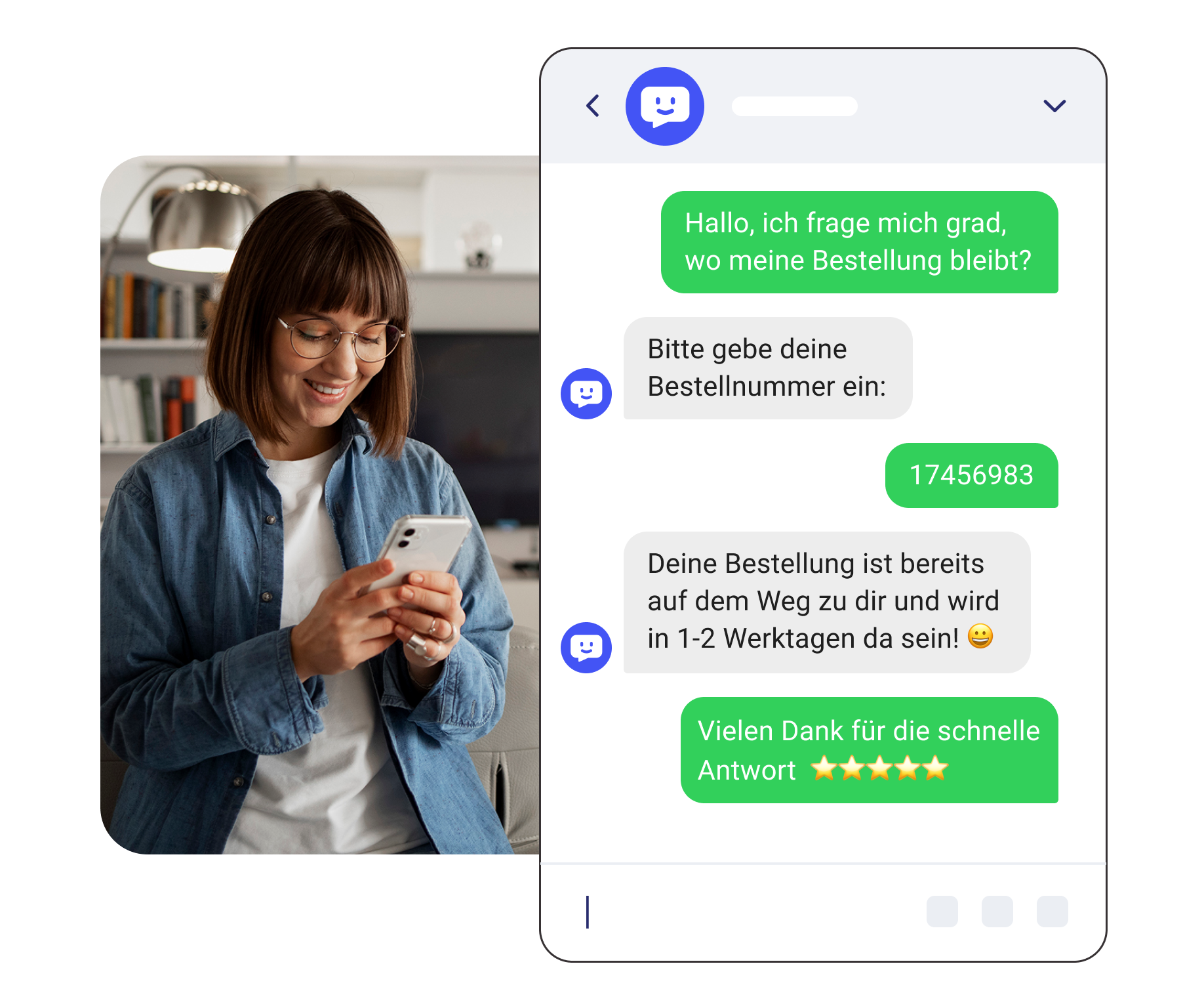 Frau die mit einem Chatbot über ihr Smartphone chattet