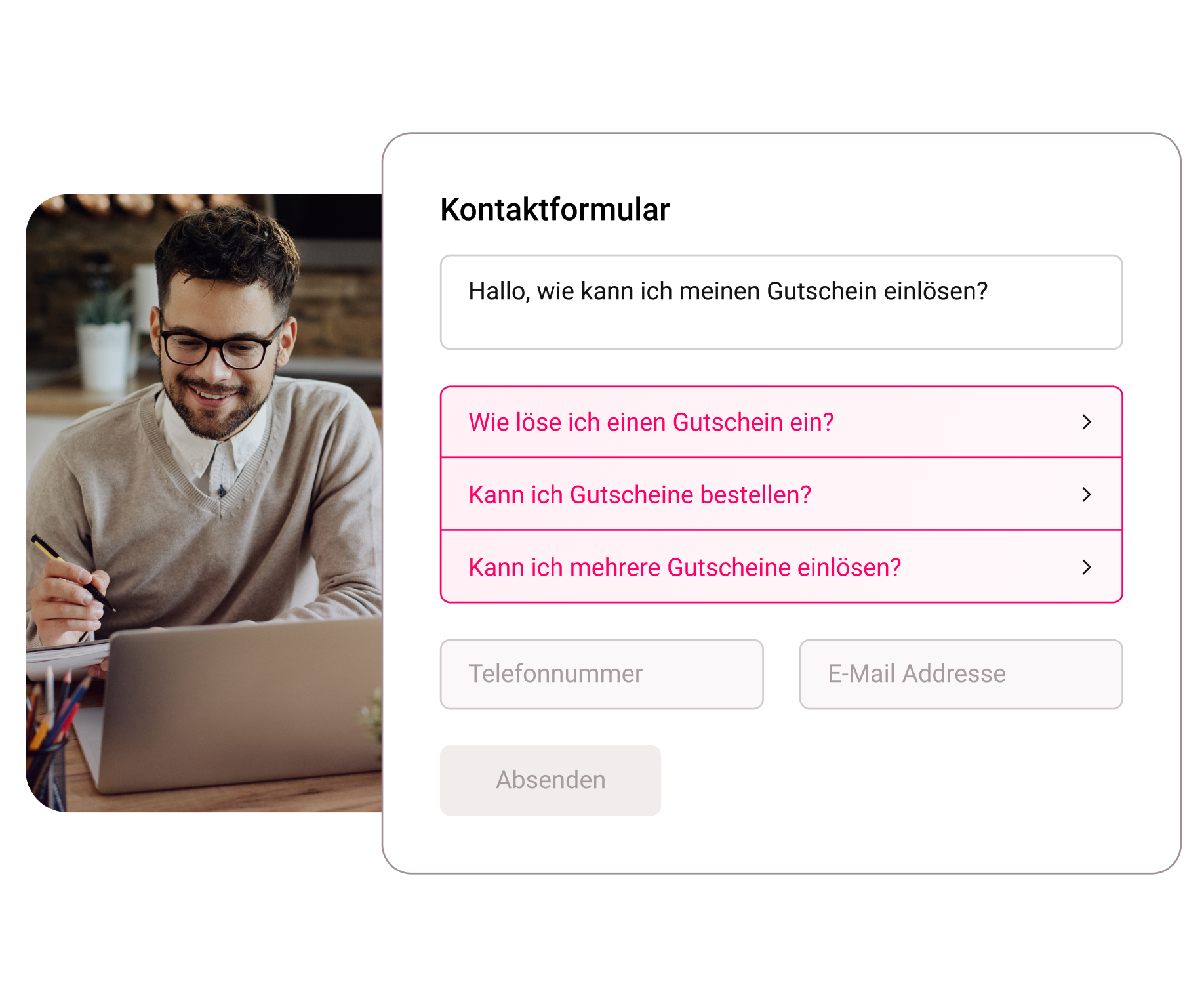 Mann der am Laptop sitzt und ein Kontaktformular ausfüllt