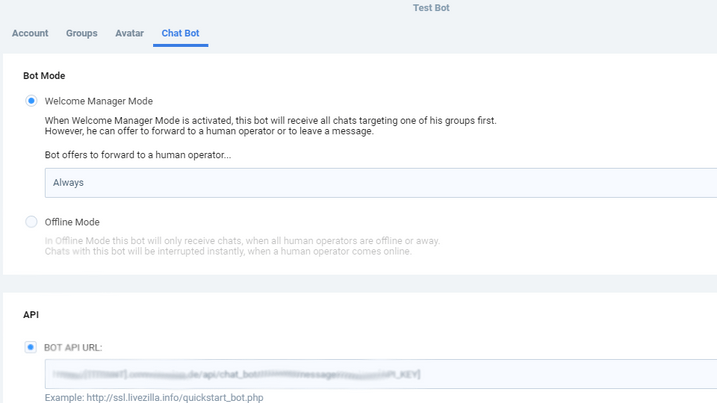 LiveZilla OMQ Chatbot edit Chahtbot mode