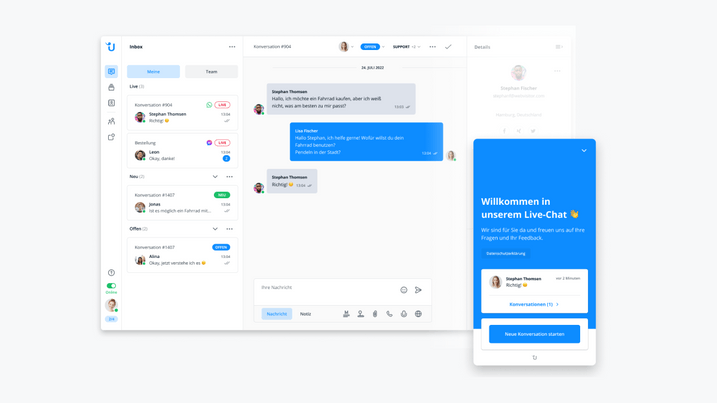 Userlike live chat system with chatbot or human takeover Source: Userlike Userlike Live-Chat
