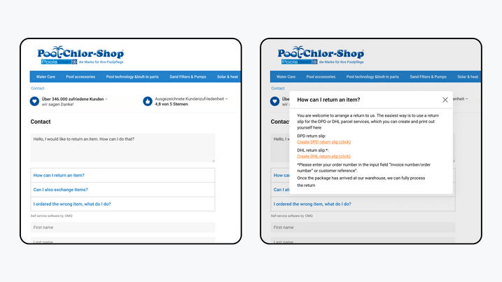 In the smart AI contact form, requests are answered right next to the message field. Self-responding contact form