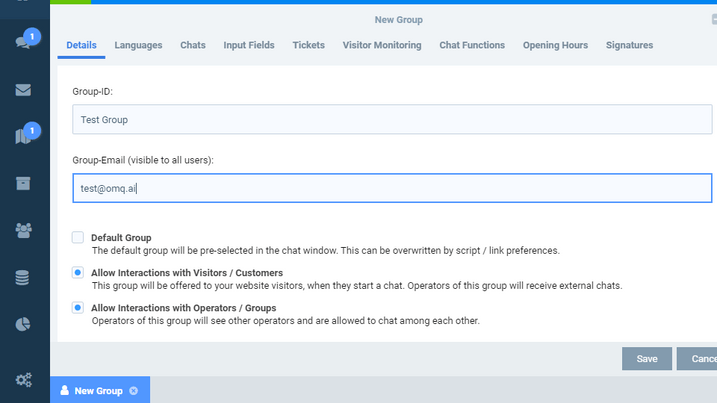 LiveZilla OMQ Chatbot Configuring Group Settings