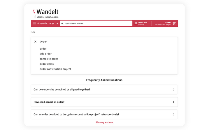 The auto-complete function leads customers to their solution in seconds! auto-complete on smart help page