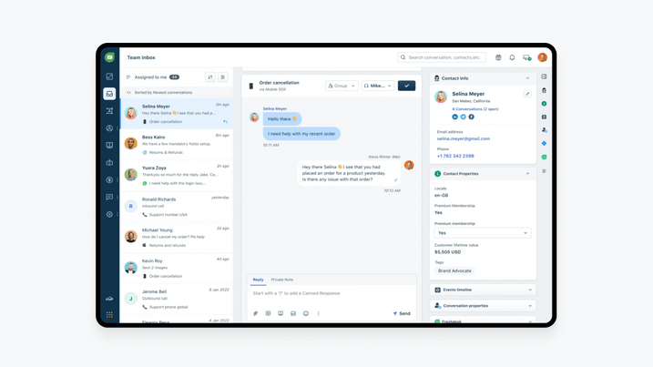 Team inbox with chat at Freshchat. Source: Freshchat Chat and Chatbot in team inbox at Freshchat