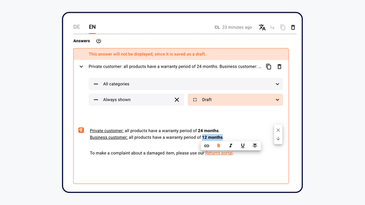The new design options make texts easier to read. The response text can be changed in different styles