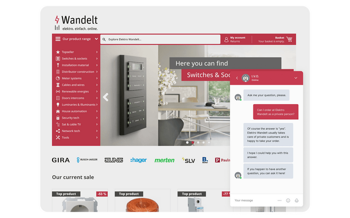 I.V.O. the chatbot in use on the company website. Intelligent AI chatbot integrated into website