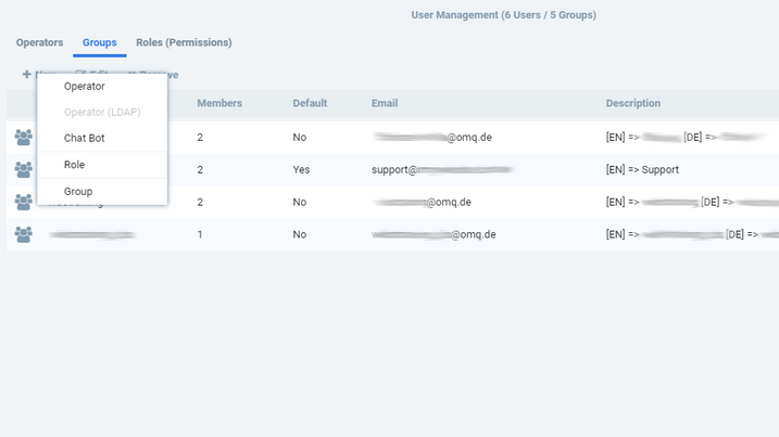 LiveZilla OMQ Chatbot Select groups