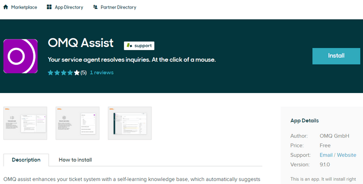 Installation of OMQ Assist into Zendesk