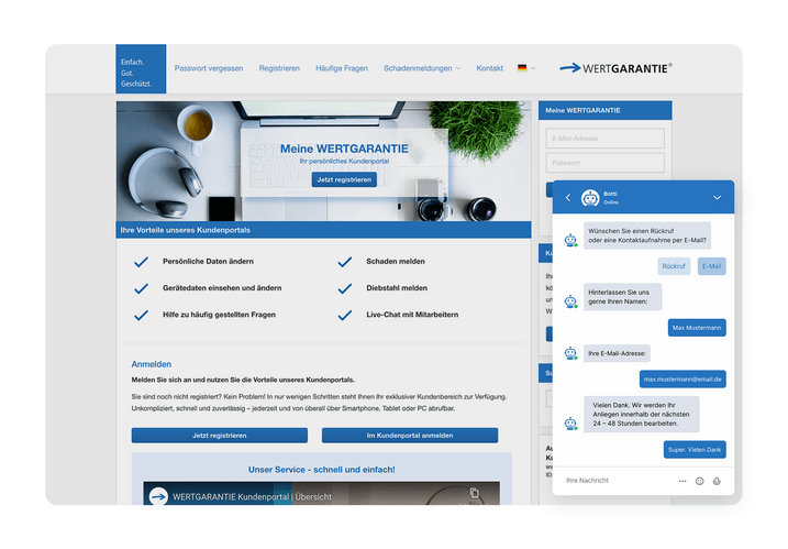 The OMQ chatbot in use at Wertgarantie. The OMQ chatbot in use at Wertgarantie