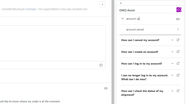 OMQ Assist - Autocompletion continues automatic search 