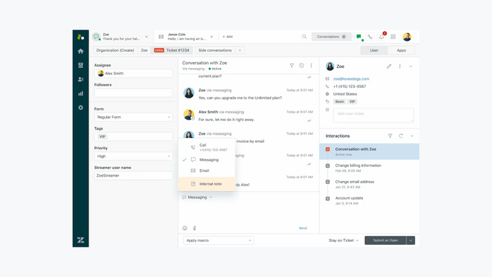 Ticket system by Zendesk with chat. Source: Zendesk Zendesk ticket system with Chat and Chatbot
